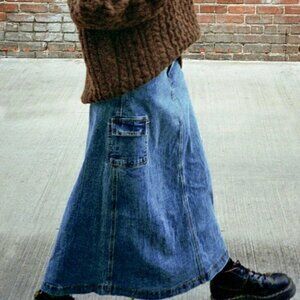 BRANDY MELVILLE J GALT MAXI DENIM SKIRT SCANDI COTTAGE CORE PRAIRIE GRANOLA SM